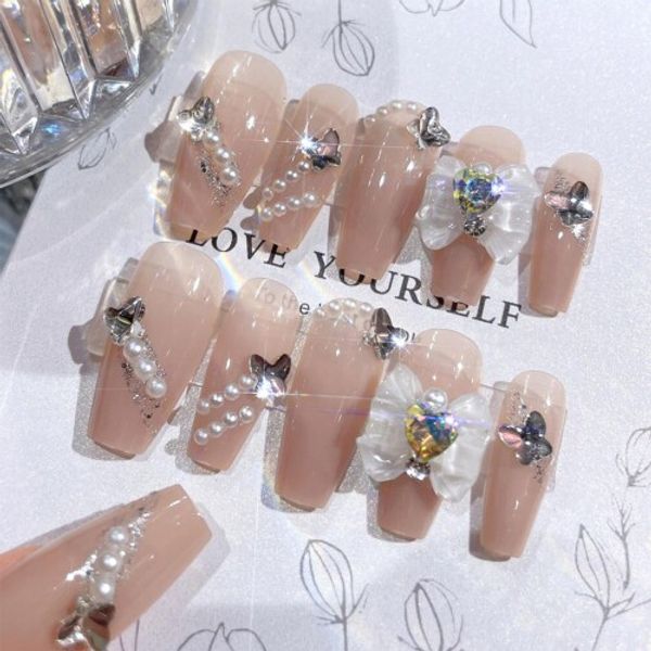 &quot;3D Nail Tips&quot; XUZOO 24 Pieces Nail Tips, False Nails, 3D Nails, Three-dimensional, Short, Long, Cute, Stylish, Popular, Nail Tips, Nail Stickers, False Nails, Nail Tools, Double-sided Tape Included (Sweet Heart)