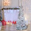 6FT Pre-Lit Flocked Fully Decorated Pull Up Christmas Tree Collapsible Xmas Tree