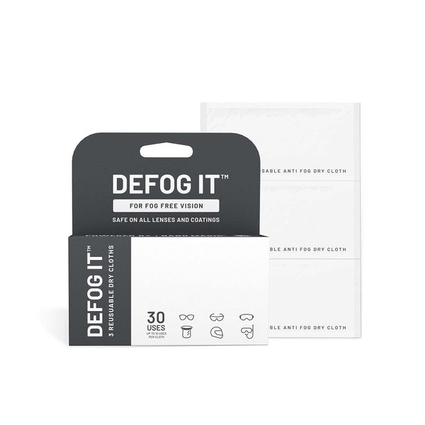 DEFOG IT Powered by NANO MAGIC | Reusable Anti Fog Dry Cloths | 3-Pack (up to 30 Uses) | Military-grade Ideal for Eyeglasses Camera Lenses Goggles Face Shield, Exhale Activation, No Streaks