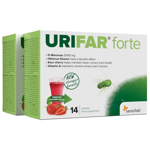 D Mannose 2000 mg Sensilab Urifar Forte | Delicious Strawberry Drink with Vitamin A, Hibiscus and Sour Cherry Extract for Urinary Tract | 28 sachets