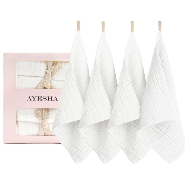 Ayesha 4 Pack Face Wash Cloths Makeup Eraser Soft Wash Cloth for Washing Face,Cotton Face Towels for Skin Care Women Facial Makeup Remover Reusable Absorbent Washcloths(white)