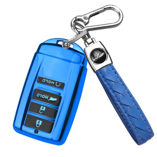 QBUC Key Fob Cover for Acura MDX 2014-2020, for Acura RDX 2015-2021, Soft Key Shells Case with Keychain for ILX RLX TLX 2015-2022 Car Accessories(4 Button,Blue)