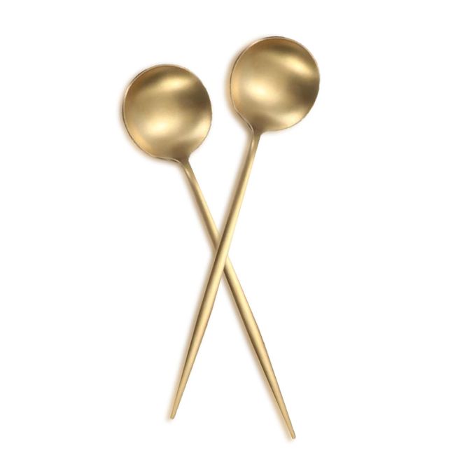 88flix Korean Tableware Spoon, Gold, Long, Skkara, Set of 2