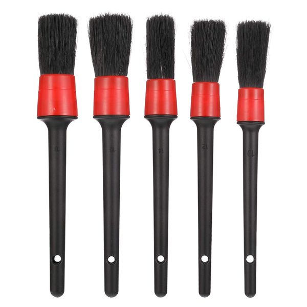 HOPELUCKIN Car Wash Brushes, Set of 5, High Density Pig Bristle, Detailing Brush, Wheel Brush, Parts Cleaning Brush, Cylindrical Brush, Soft Material, For Car Washing, Cleaning, Car Supplies