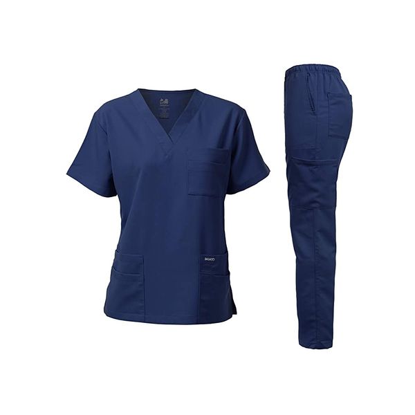 Dagacci Medical Uniform Uni Women's and Men's V-Neck Super Stretch Scrub Set Pewter Gray.