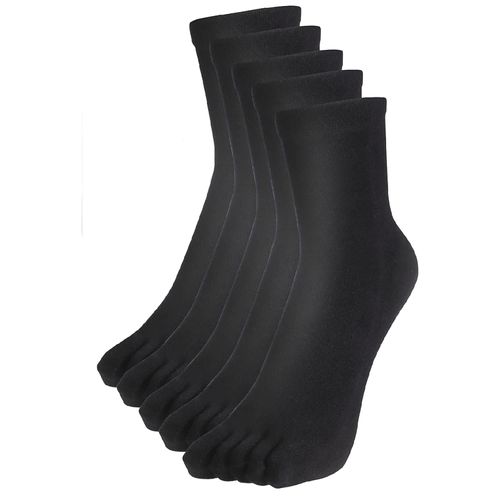 ApeStone Men's Five Toe Socks, 5 Pair Set, Business, Odor Resistant, Breathable, Durable, Odorless, Black, Black