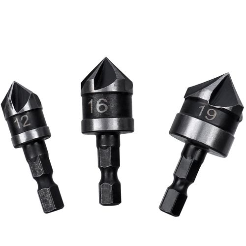Bestgle Countersunk Drill Chamfer Cutter Bit Set of 3 Countersinks, Countersinks, Countersink Deburring, Punching Cones, Hexagonal Shaft Drill Bit, Electric Drill Set, 0.5 inch (12 mm), 0.6 inch (16 mm), 0.7 inch (19 mm)