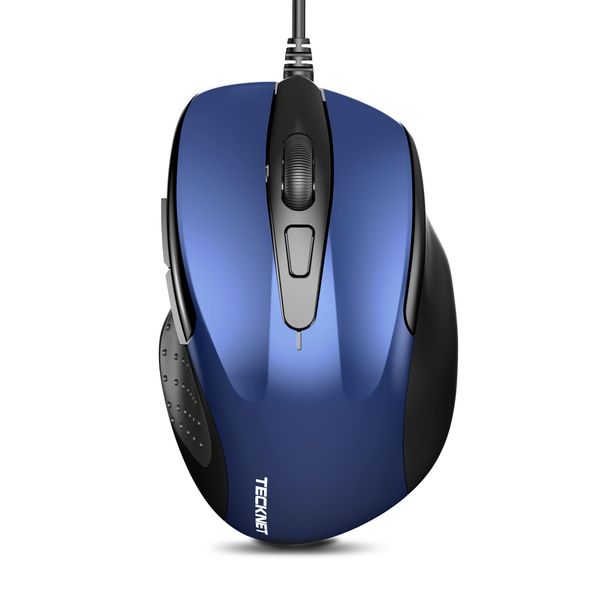 TECKNET USB Wired Mouse, 6-Button Corded Mouse with 4 Adjustable DPI, Optical Computer Mouse with Ergonomic Design for Laptop, Chromebook, PC, Desktop, Mac, Notebook-Blue