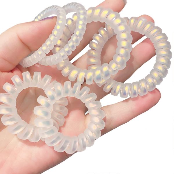 Aollaa Hair Elastics, Spring Rubber, Sparkling Like Pearl, Perfect for Summer, Cute, Popular, 3 Sizes, No Marks, Spiral Hair Ties, Stylish Hair Accessories, Hair Tie, Hair Tie, Hair Arrangement, Hair Ring, Coil, Adults, 6 Pieces