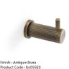 Solid Brass Knurled Single Robe Coat Hook - Wall Mounted Holder - Antique Brass
