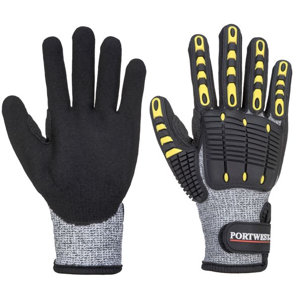 Portwest A722 Anti Impact Safety Work Gloves - Cut Resistant and Impact Reducing Protective Gloves Grey/Black, Medium