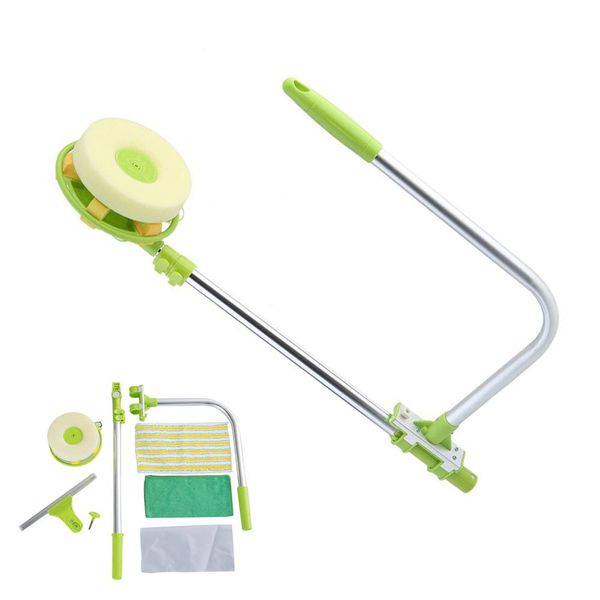 U Shape Telescopic High-Rise Window Cleaning Glass Tool, 2 in 1 Sponge Head and Window Squeegees, Window Cleaning Kit with Extension Pole for High Window,Cars and Bathroom