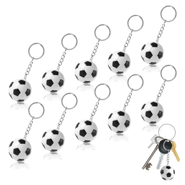 COEKI Soccer Keychains , 10 Pieces Mini Football Keychains Party Favors Soccer Ball Keychain , Mini Soccer Ball Keychain for Soccer Gift Bags, Sports Collection Party Bag Gift Fillers (White