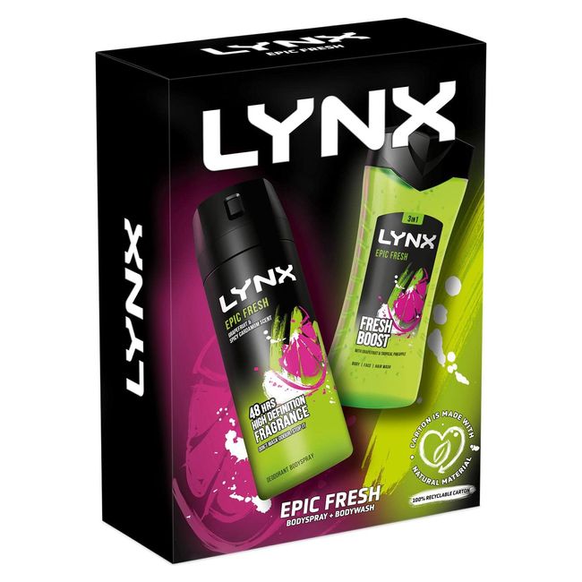 Lynx Epic Fresh 2pcs Gift Set For Men Bodywash & Bodyspray Duo Gifts For Him