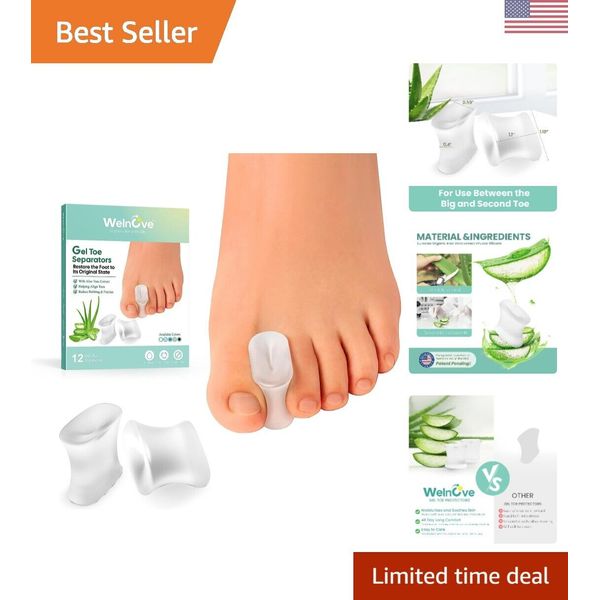 Gel Toe Separators - Bunion Pads - Toe Spacers for Overlapping Toes - 12 Pack