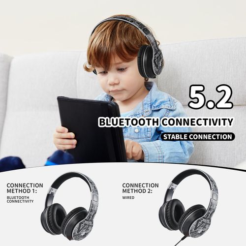 Kids Bluetooth headset,Suitable for 3-21 years old children, wireless sports music game headset, protein ear pad painless long wear, suitable for mobile phones, tablets, laptops. (Black and white)