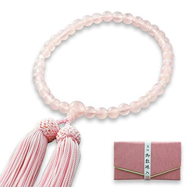 Kyoto Buddhist Altar Prayer Beads for Women, Pure Silk Head, Rose Quartz, [Prayer Bag Set] W-039 Kyoto Prayer Beads, Can be used in all denominations