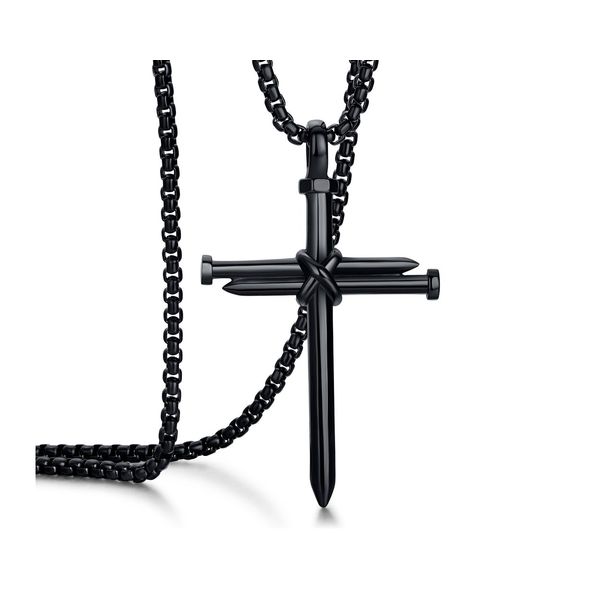 Rehoboth Men's Stainless Steel Nail Cross Pendant Necklace for Boys Womens Mens With 24 Inch Chain Polished Black