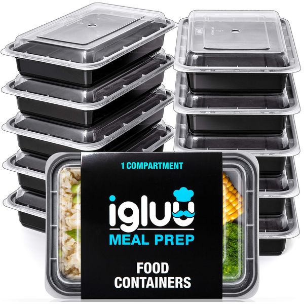 [10 Pack] 1 Compartment BPA Free Reusable Meal Prep Containers - Plastic Food Storage Trays with Airtight Lids - Microwavable, Freezer and Dishwasher Safe - Stackable Bento Lunch Boxes (28 oz)