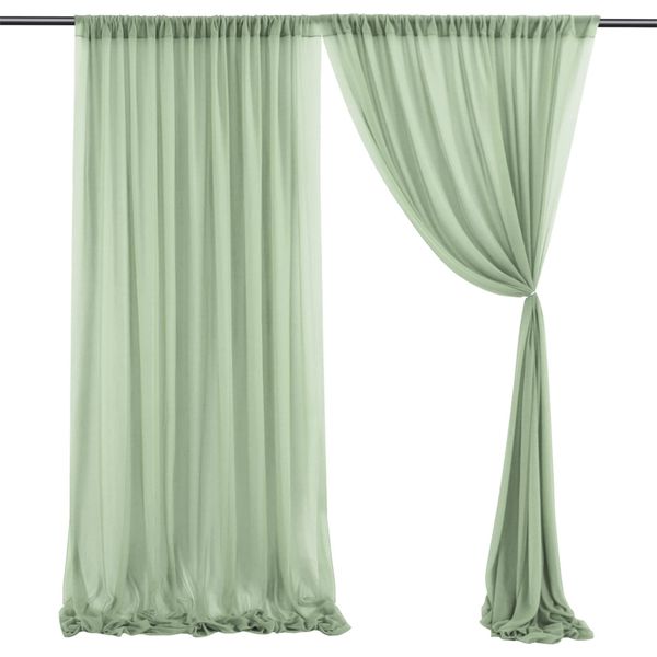 INIFLM 2 Panels Wedding Arch Draping, Sage Green Chiffon Fabric Drapery Translucent Curtains,Semi Sheer Drapes Wedding Drapes Window Scarf Valance for Reception Swag Decor,5*10ft