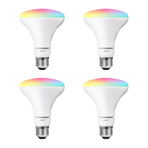 SYLVANIA Wifi LED Smart Light Bulb, 65W Equivalent Full Color and Tunable White BR30, Dimmable, Compatible with Alexa and Google Home Only - 4 Count (Pack of 1) (75688)