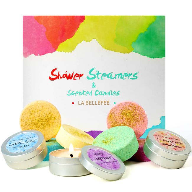 9 Packs Shower Steamers and Scented Candles Mothers Day Gifts from Daughter Mothers Day Decoration, Shower Bombs Tablets with Essential Oils for Relaxation Spa, Teacher Gifts Birthday Gifts for Women