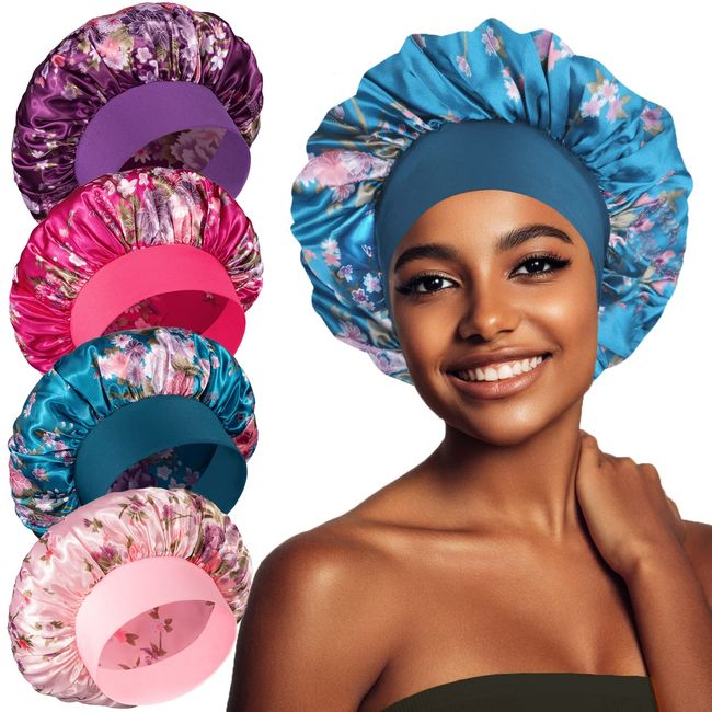  4Pcs Silk Bonnet for Sleeping, Satin Hair Bonnets