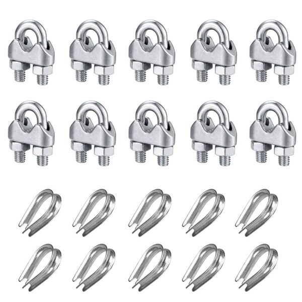 10PCS Wire Rope Clip M6, YOCZOX Cable Clamps 304 Stainless Steel U Bolt Saddle Fastener for Cable Rope Garden Wire Tensioner Wire &10Pcs Wire Rope Thimbles for Ø 6mm Wire Rope Cable