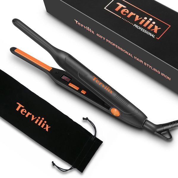 Terviiix Pencil hair straightener flat iron for Short Hair 3/10" Orange