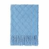 BOURINA Textured Solid Soft Sofa Throw Couch Cover Knitted Decorative Blanket, Blue, 127x152cm