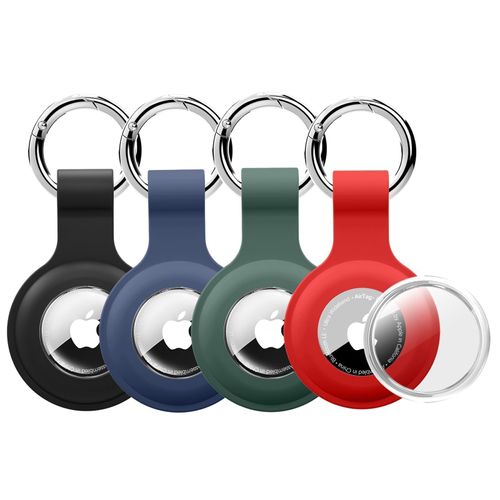 Vsagier Upgrade Air Tags-4 Pack for Apple for AirTag Holder Case Keychain Full Coverage [Anti-Scratch & PC+Silicone] for Air Tag Key Ring Cases for Bags, Luggages, Black/Dark Blue/Dark Green/Red