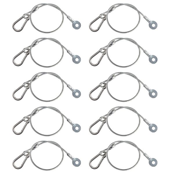 TSSS 10 Pieces 30cm Stage Light Safety Cables with Buckle and Eyelet Ends Stainless Steel with PVC Coated, DJ Lighting Security Hanger Wire Rope Chain, Load 30KG