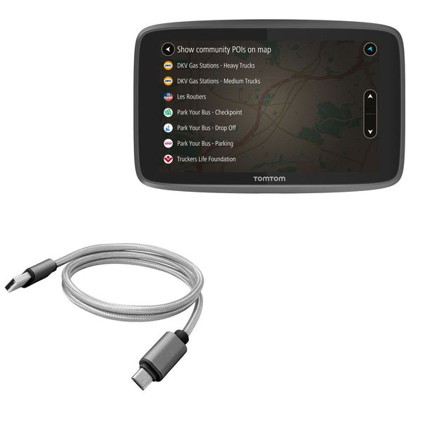 BoxWave Cable Compatible with Tomtom GO Professional 6200 - Micro USB DuraCable, Braided Micro USB Charging Cable - Space Grey