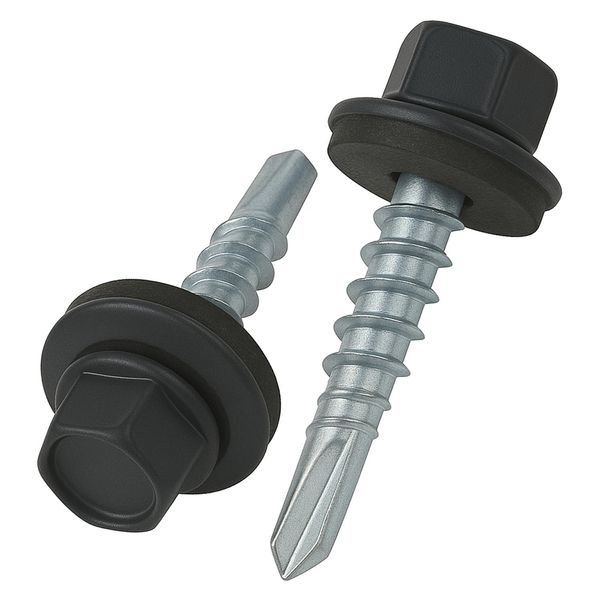 4.8 mm x 35 mm Roofing Screws, Hex Head Self-drilling Color (RAL 7024 Graphite Grey) Roof Screws With EPDM Sealed Washer, Rust Proof Zinc Plated Hardened Coarse Threads Screw for Outdoor Use (50 pcs)