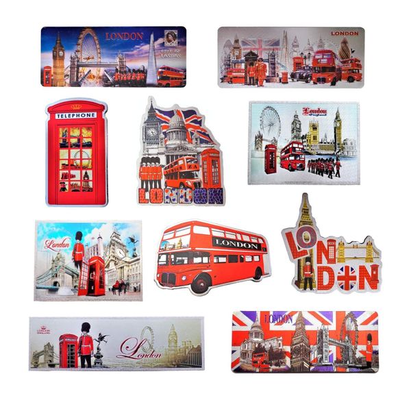 Set of 10 London England Famous Icons Acrylic Foil Fridge Magnets