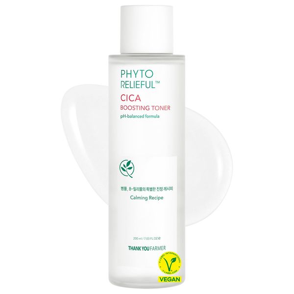 THANKYOU FARMER Phyto Relieful CICA Boosting Toner 200ml - PHA+LHA Liquid Exfoliant for Face, Korean Toner for Face, Fragrance/Alcohol/Oil Free Hydrating Toner, pH-Balancing…