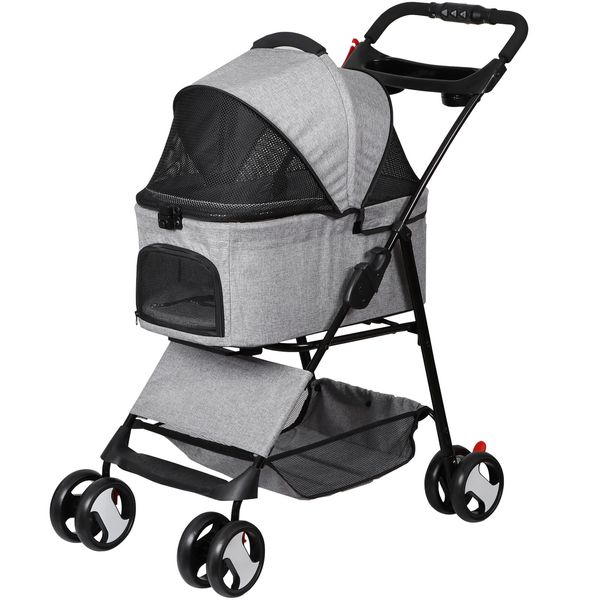 Premium Foldable 4 Wheels Pet Dog Stroller Jogger Stroller w/Detachable Carrier