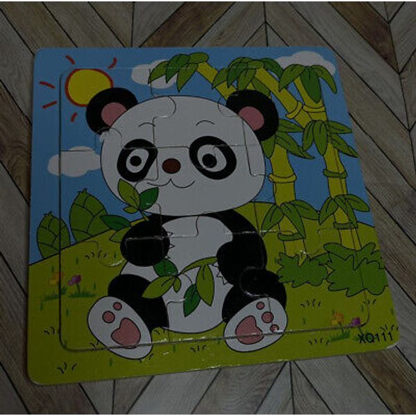 Wooded Puzzle Boarded 9-pieces Panda Bear. Toy Children Girls Boys