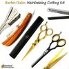 Professional Gold Barber Scissors Single Edge Thinning Shears Shaving Razor Comb