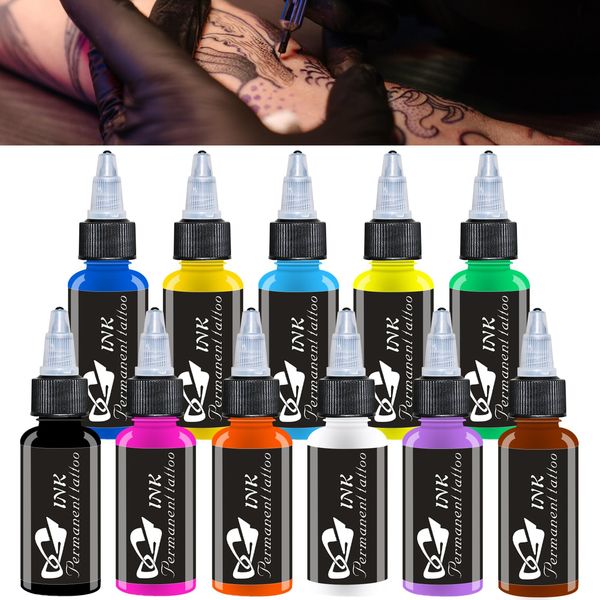 Tattoo Ink Set 1oz (30ml) Tattoo Supply 11 Primary Colors Pigment Kit Tattoo Pigment Collection for Beginner Professional Tattoo Artists