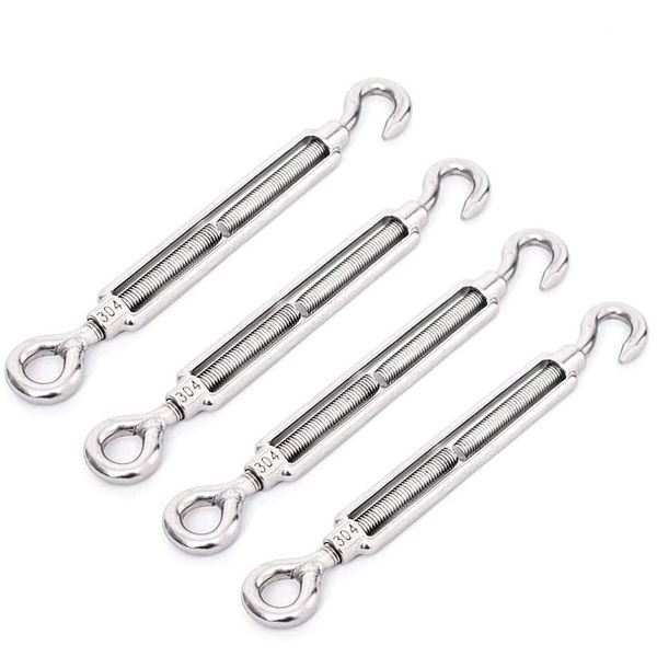 AILENLAN Turnbuckle, Stainless Steel Wire Buckle, Hook, Turnbuckle, Paste Adjustment, Wire Rope, Fixed, SUS304, Rustproof, Durable, Structural Reinforcement (M5, Set of 4)