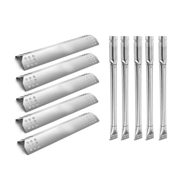 Hongso 5 Burners Pipe Tube and 5 Heat Plates Repair Kit Replacement Parts for Jenn Air Gas Grill 720-0709, 720-0709B, 720-0727, Kitchen Aid 720-0709C, 720-0954, 720-0954A, SBE6415-SPG4515