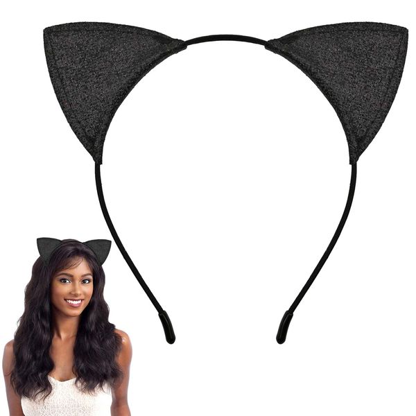 1 PACK Cat Ears Headband, Black Glitter Cat Hairband, Holiday Party Role Play Cats Costume Accessories, Kitten Hair Bands, Daily Hair Accessories