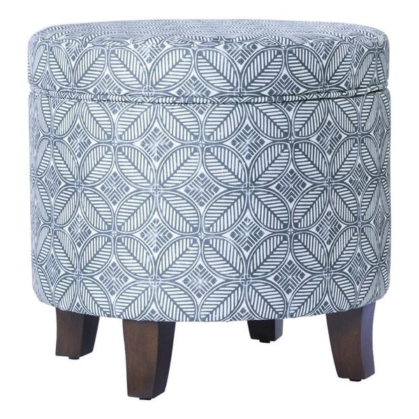 HomePop Round Transitional Fabric Storage Ottoman in Indigo Blue