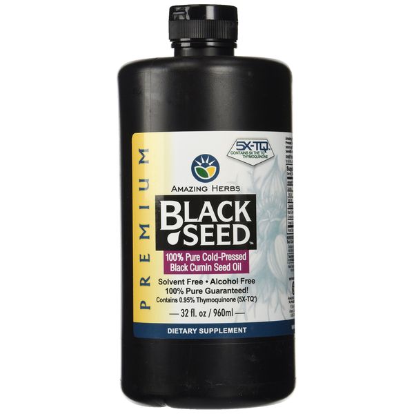 Amazing Herbs Premium Black Seed Oil - Cold Pressed Nigella Sativa Aids in Digestive Health, Immune Support, Brain Function, Joint Mobility, Gluten Free, Non GMO - 32 Fl Oz