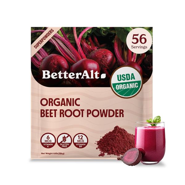 Better Alt Organic Beet Root Powder, USDA Certified - Nitric Oxide Supplement, Beet Juice Powder Superfood for Healthy Heart, Beetroot Supplement, Beetroot Powder - 56 Servings, 8 oz