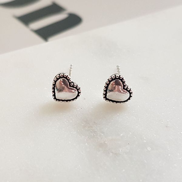 925 Silver Stork Oil Painting Heart Earrings