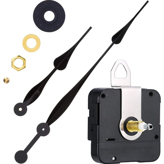 High Torque Long Shaft Clock Movement Mechanism with 12 Inch Long Spade Hands (Black)