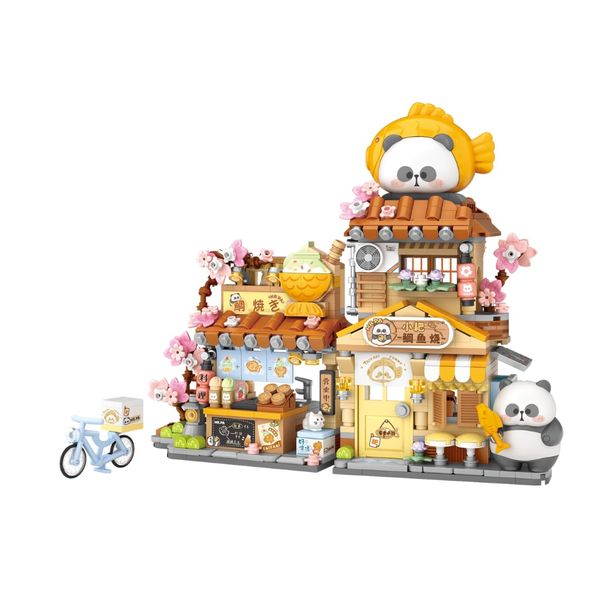 MEIEST Mini City Shop Street View Building Blocks Model Set,Simulation Panda Architecture Collection Particle Construction Building Bricks Toy,Home Decor (Taiyaki)