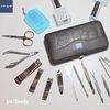 Inge Leather Manicure Set - Stainless Steel Nail Kit with 14 Pieces